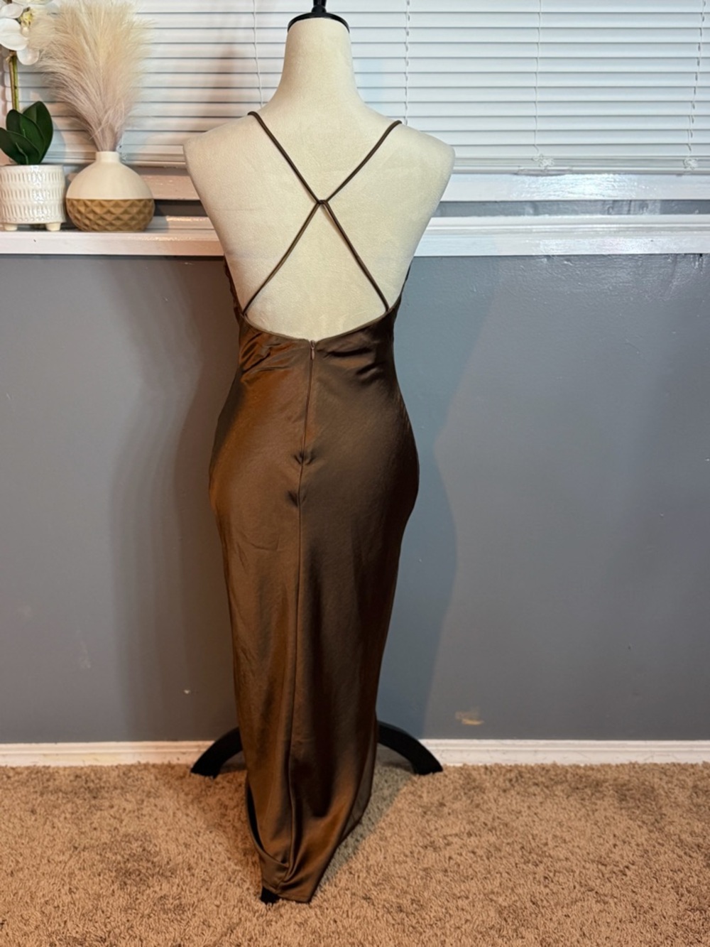 Hello Molly Chocolate Brown Satin Slip Midi Dress - Picture 7 of 8